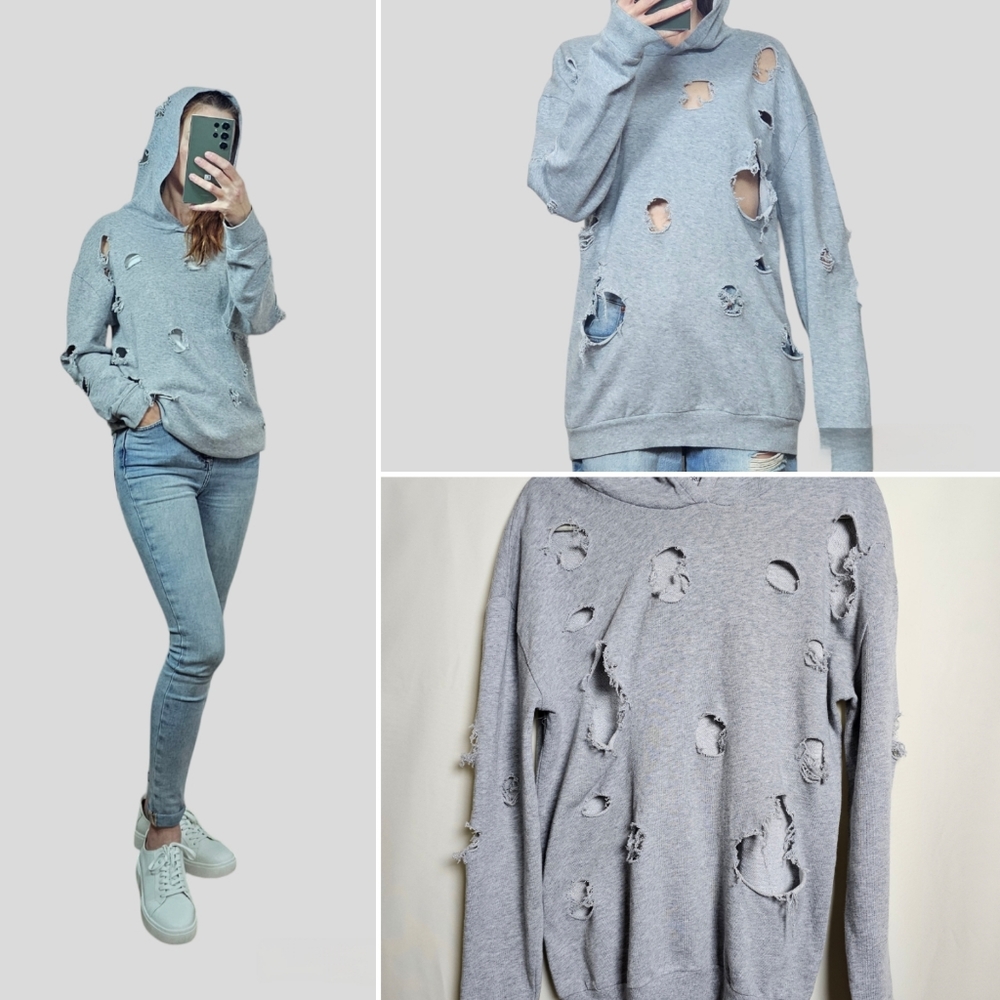 Distressed cotton hoodie XS